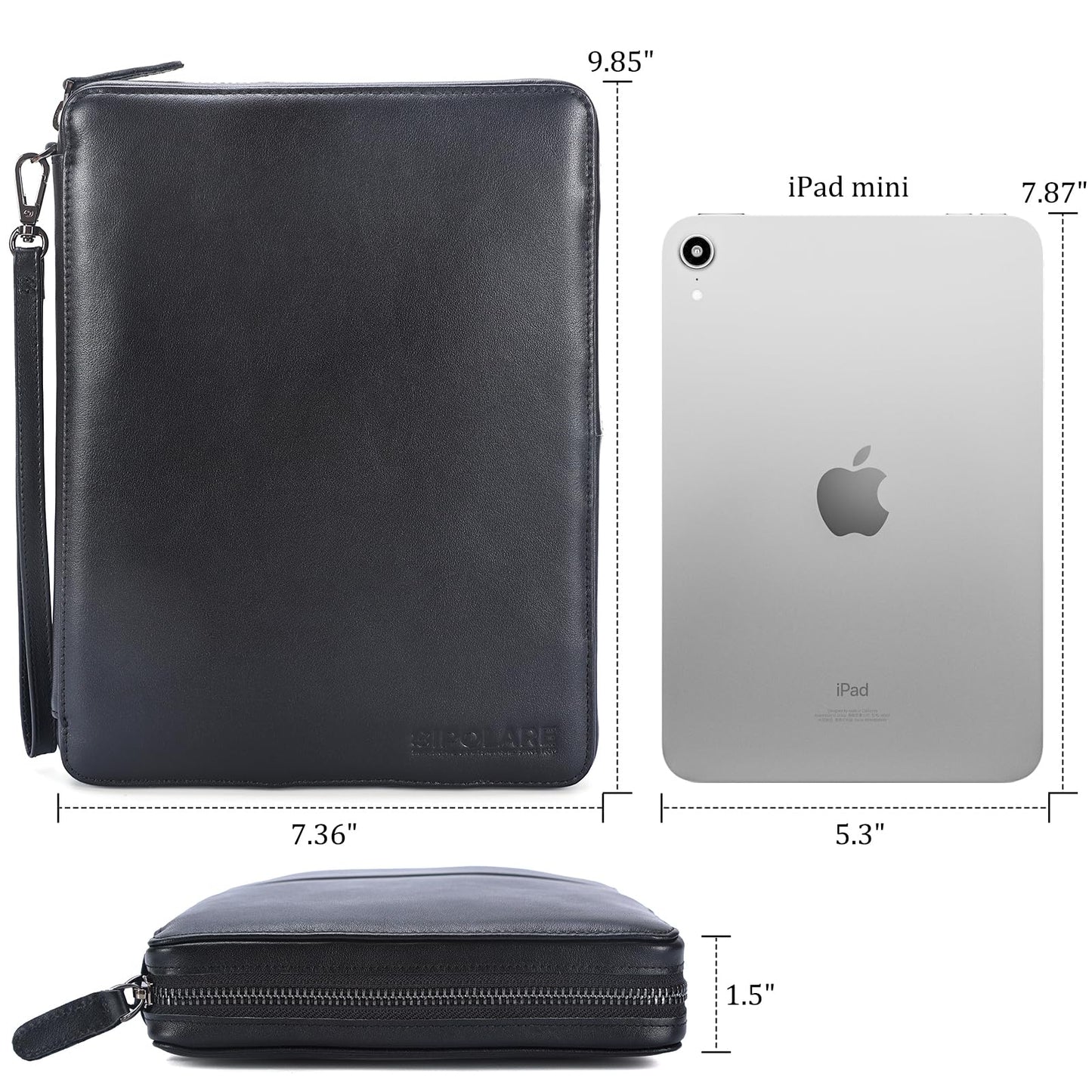 Polare Napa Leather Travel Cable Organizer Case Electronics Accessories Carry Bag with YKK Zippers Tech Storage Bag for Cables, Power Bank, USB, SD Card, Travel Essentials(Black)