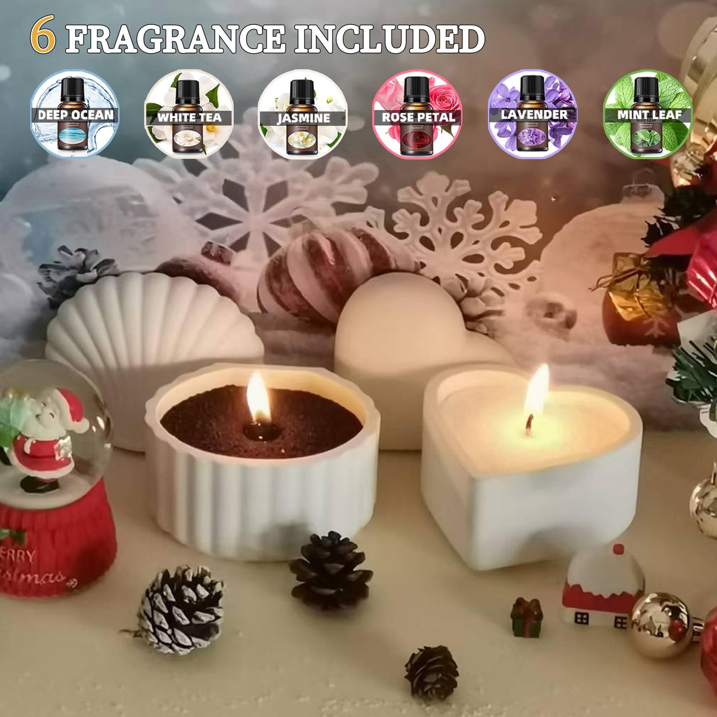Pansyling 35oz Pearled Candle Wax Sand Crafting Set for Beginner,All-in-One Scented Candle Making Kits with 6 Essential Oils,2 Plaster Containers,50 Wicks & Seashells,DIY Powder Candles(White)