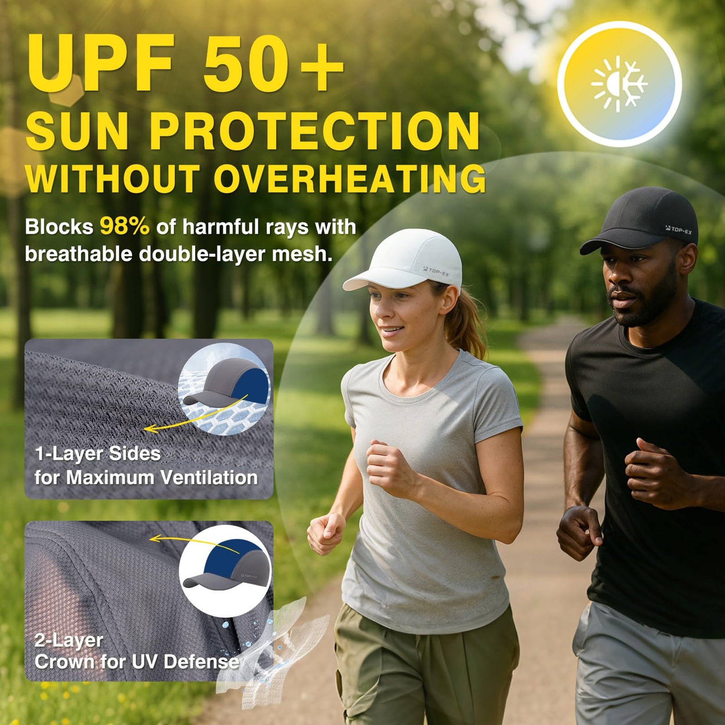 TOP-EX UVCoolix™ Cooling Mens Baseball Cap - Touch-Cool & UV Production Running Cap – Soft Top with Breathable Mesh