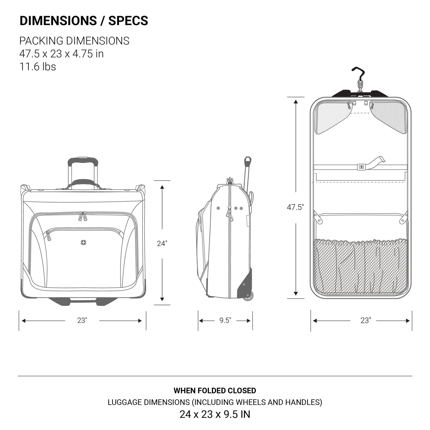 SwissGear 7895 Premium Rolling Garment Bag, Bonus Hanging Feature, Men's and Women's, 24-Inch Luggage - Black