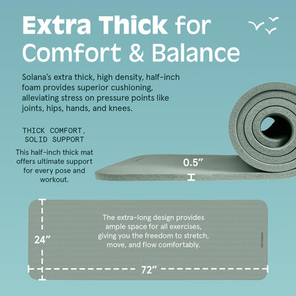 Retrospec Solana Yoga Mat 1/2" Thick w/Nylon Strap for Men & Women - Non Slip Excercise Mat for Yoga, Pilates, Stretching, Floor & Fitness Workouts, Sage