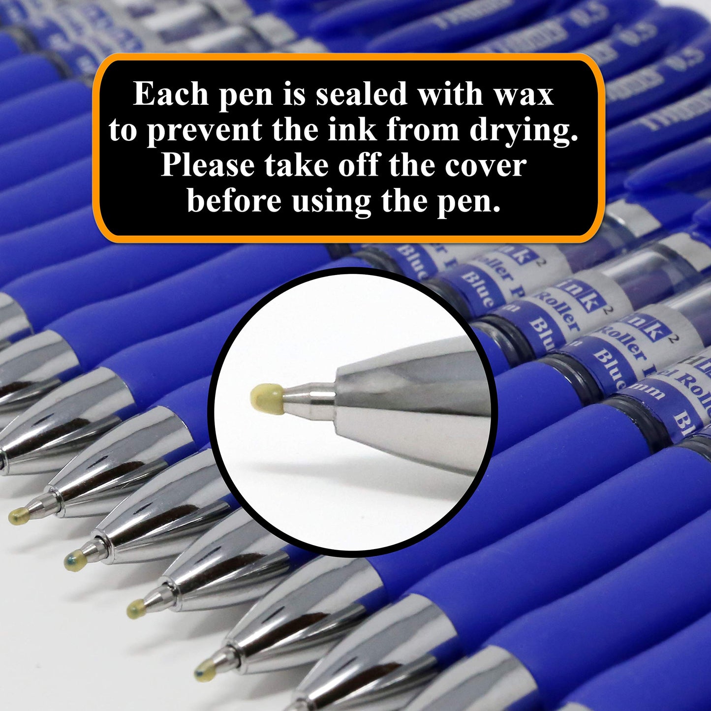 [24 Pens - Blue Ink] Think2 Retractable Gel Pens. (24 Blue) Fine Point (0.5mm) Rollerball Pens with Comfort Grip.