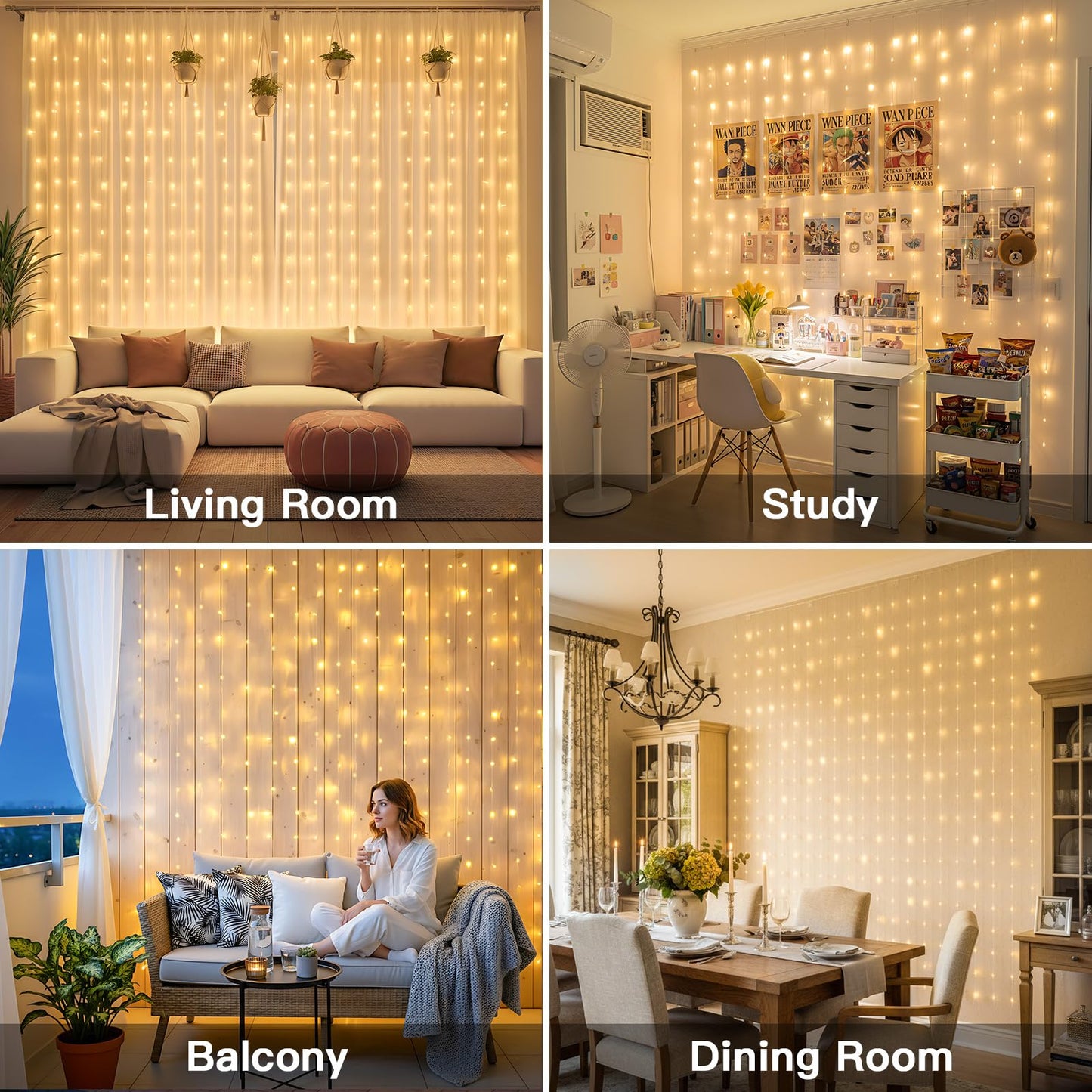 suddus Tangle-Free Curtain Lights,400 LED Connectable Hanging Lights with Hook, Waterproof Window Lights for Christmas, Dorm, Wall, Backdrop, Wedding, Party, Birthday Decor, Warm White