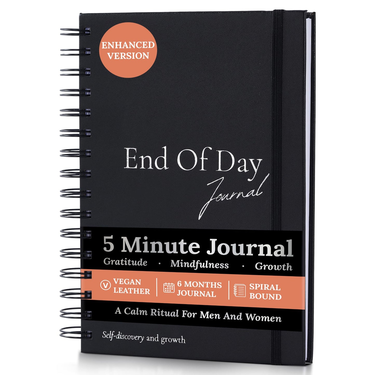 Tayri End of Day Journal – Day by Day 5 Minute Daily Gratitude & Self Reflection Journal 2026 for Women & Men, Guided Mindfulness, Happiness & Self Care, Undated Spiral with Vegan Leather Cover