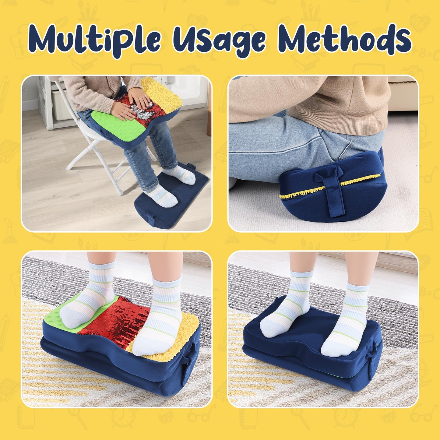 BALAPET Adjustable Height Wiggle Wobble Chair Feet, Egg Crate Foam Sensory Foot Cushion with Sequin Flip Fabric, Quietly Facilitates Movement to Help Improve Concentration in The Classroom,or at Home