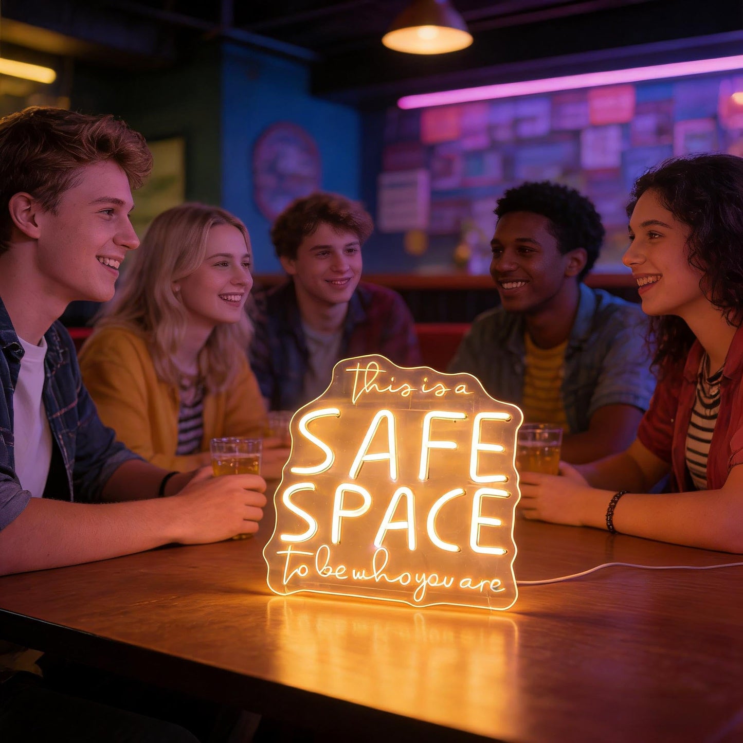 This Is A Safe Space To Be Who You Are Neon Sign, Warm White USB Powered Dimmable LED Neon Light, Home Bedroom Living Room Counseling Room Wall Table Decor 13.8 x 12.8 In