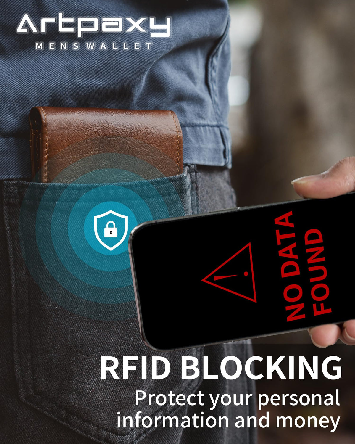 Mens Wallet With AirTag Holder, Bifold Leather RFID Blocking 1 ID Windows 13 Card Holders, Gift Box and Screen Protector Included, AirTag Not Included