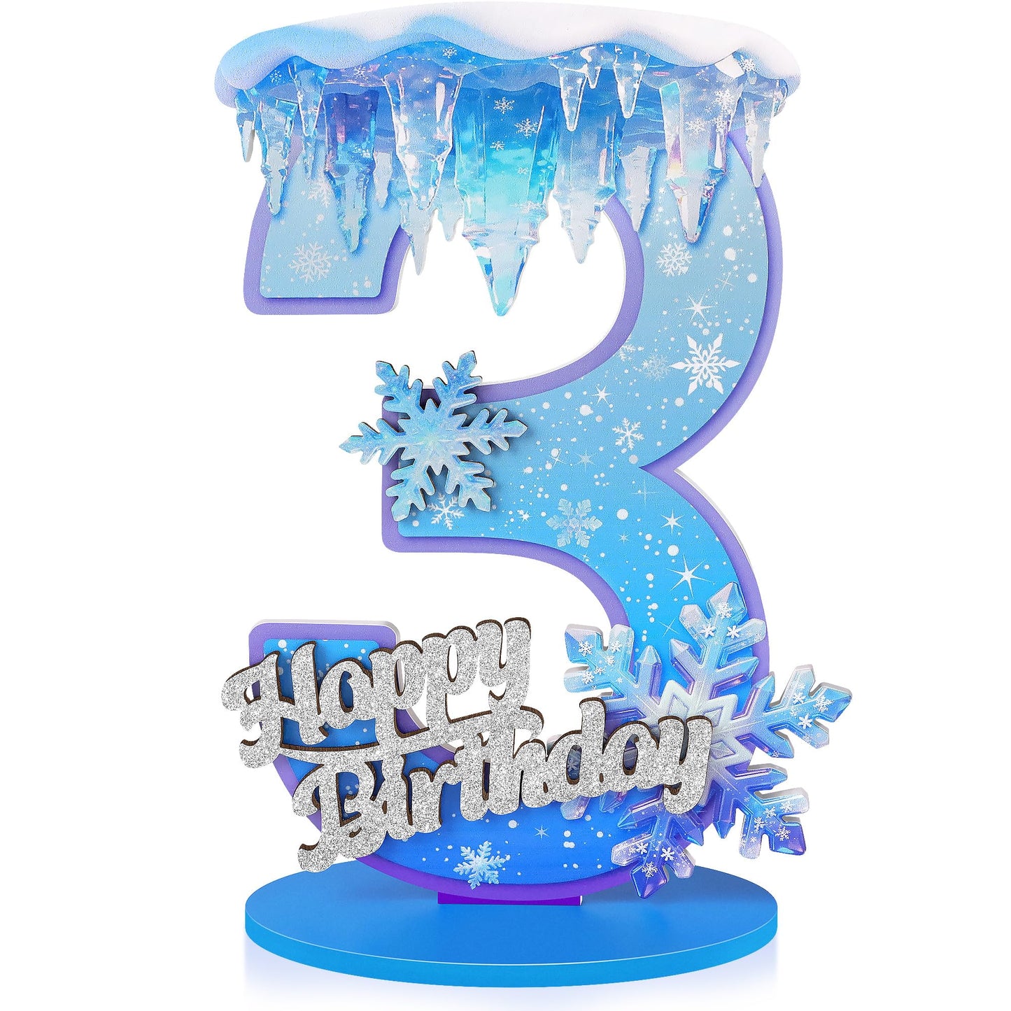 Snowflake Birthday Number Sign Centerpiece Snowflake Theme Party Decorations Winter Wooden Party Centerpieces for Table Decoration Photo Props Snowflake Birthday Decorations