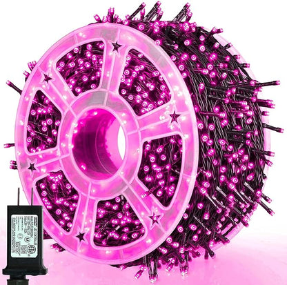 weillsnow Pink Christmas Lights Outdoor, 164 FT 500 LED String Lights Plug in, 8 Modes Waterproof Fairy Lights for Valentines Day, Christmas, Party, Wedding, Bedroom, Garden Decorations