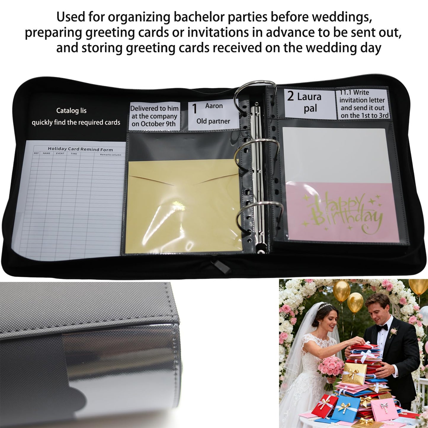 Magiarcana greeting card calendar book,by month set trace holiday monthly birthday 100pcs note organizer,50 double-sided pocket sleeves suitable for 6.5x8.5 inch cards saver binder (black)