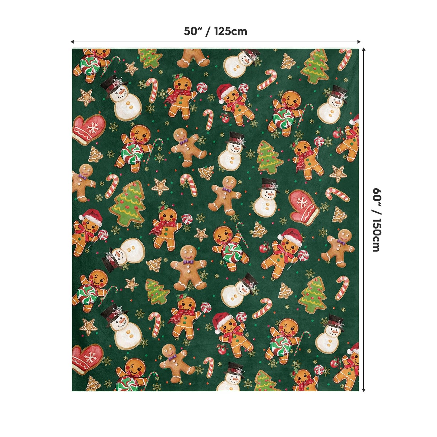 Horaldaily Christmas Flannel Blanket Throw, Green Gingerbread Man Christmas Bear Soft Fuzzy Plush Cozy Fleece Blankets for Couch Sofa Bed Decor, Ideal Gifts for Kids Adults, 50x60