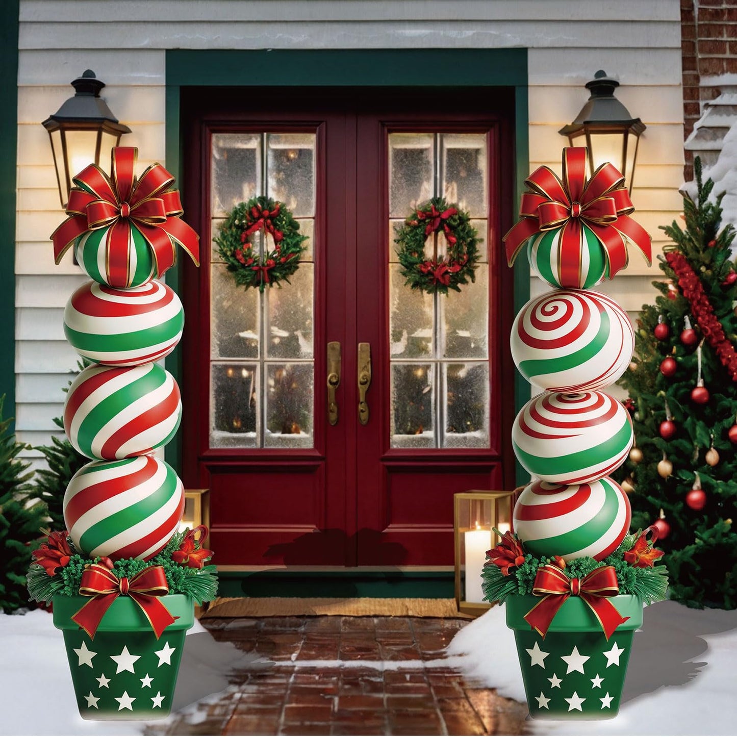 33" Christmas Decorations Outdoor Candy Christmas Decorations, 2ct Large Tall Outdoor Stake Signs 4 Interlocking PP Panels with H-Brackets Fiberglass Rods for Lawn Pathway Xmas Party