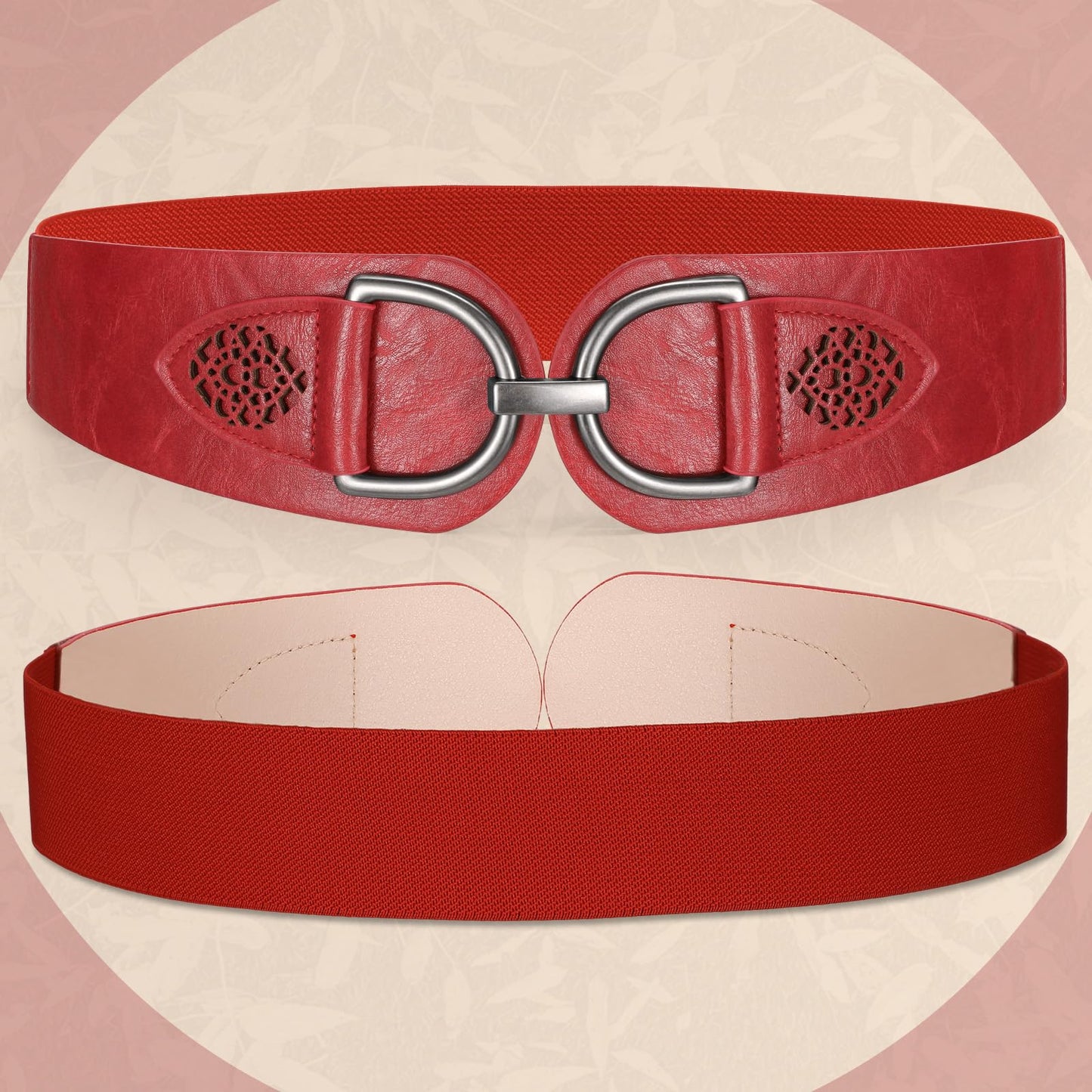 SANSTHS Vintage Women Stretchy Wide Belt Chunky Buckle Elastic Wide Waist Belts for Dresses Coats, Red S
