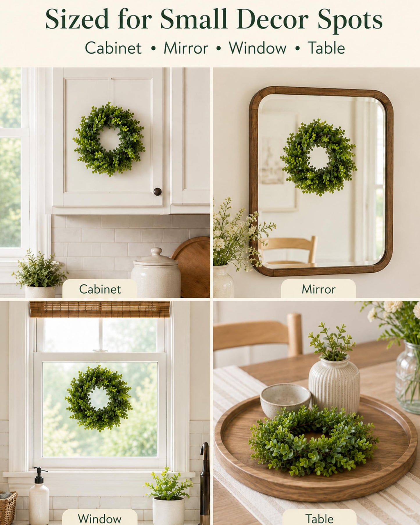 Plamyi 12" Mini Boxwood Wreaths 2-Pack - Faux Greenery for Decorating