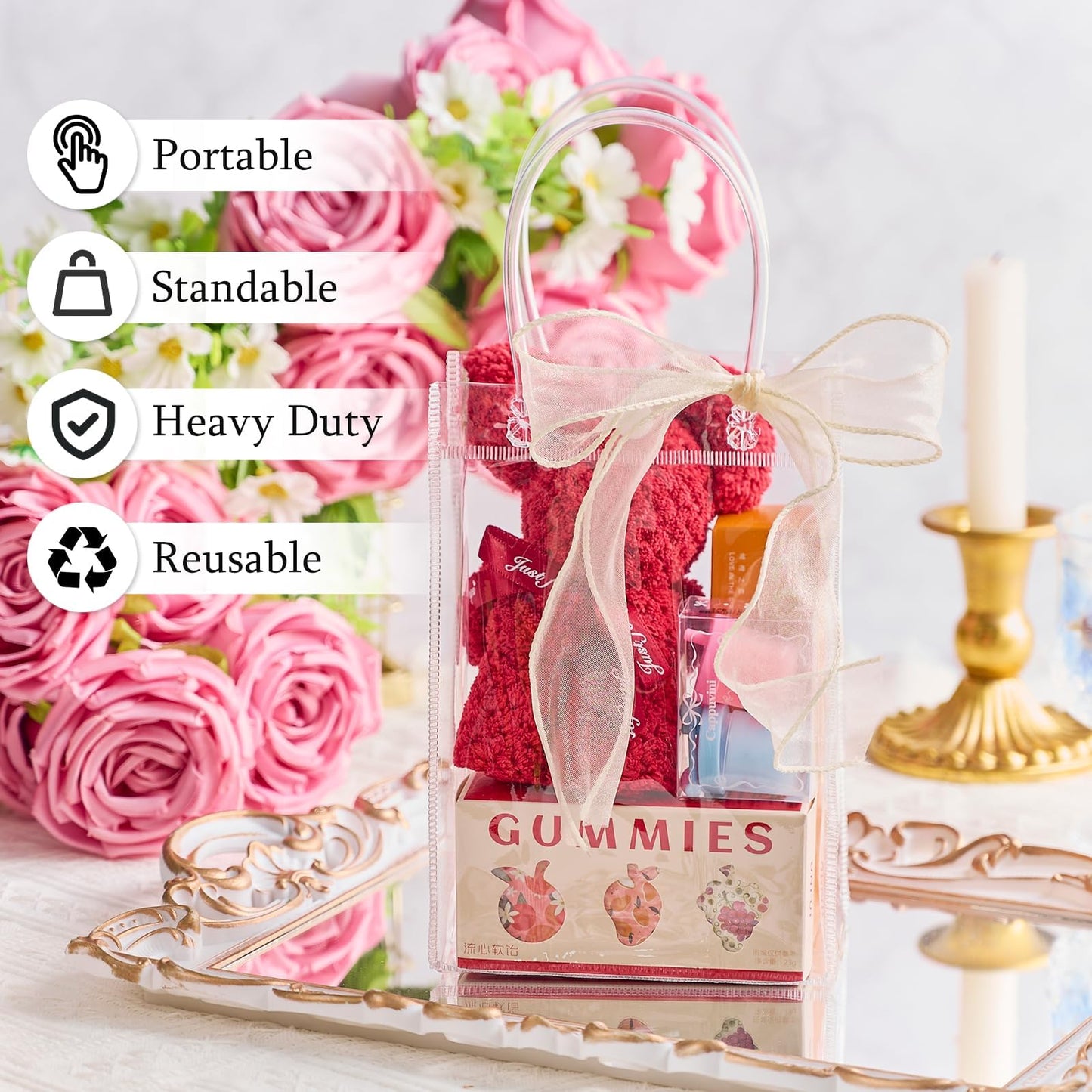 Ohuimrt Clear Plastic Gift Bags with Handles, 50 PCS, 5.9" x 4.92" x 2.75"