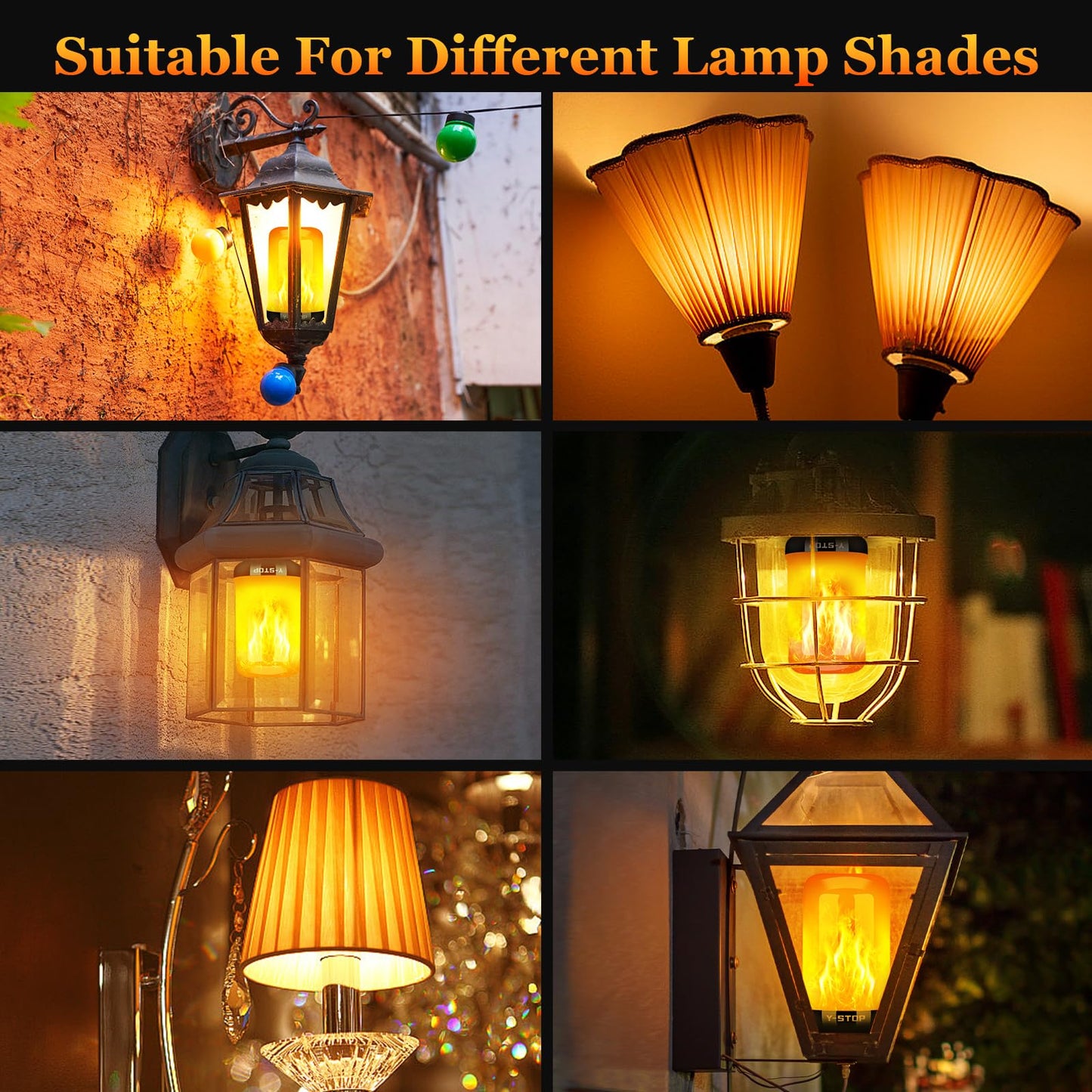 Y- STOP Upgraded LED Flame Light Bulbs, 4 Modes Flickering Light Bulb with Upside Down Effect, E26 Base Flame Bulb for Halloween Lights, Christmas Decorations Outdoor Indoor, Party Decor (4 Pack)
