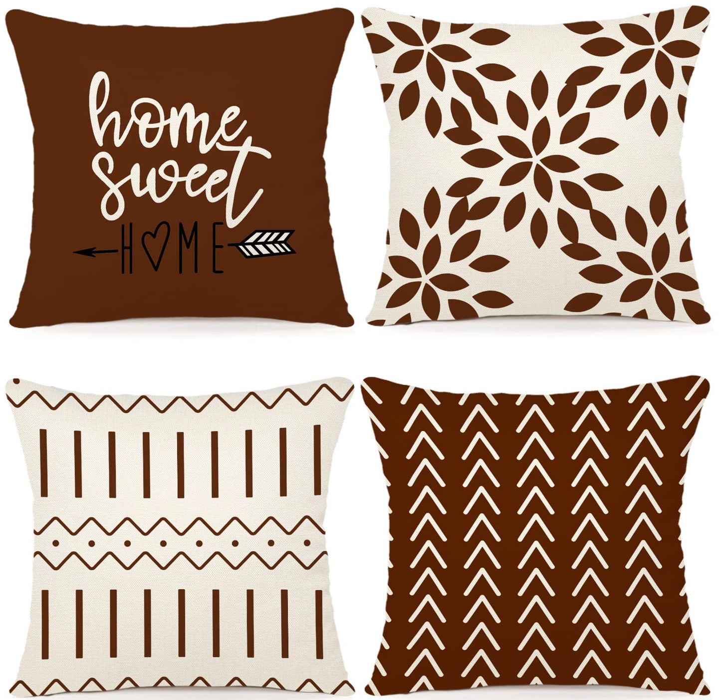 YCOLL Pillow Covers 18x18 Set of 4, Modern Sofa Throw Pillow Cover Decorative Linen Fabric Pillow Case for Couch Bed Car, Coffee