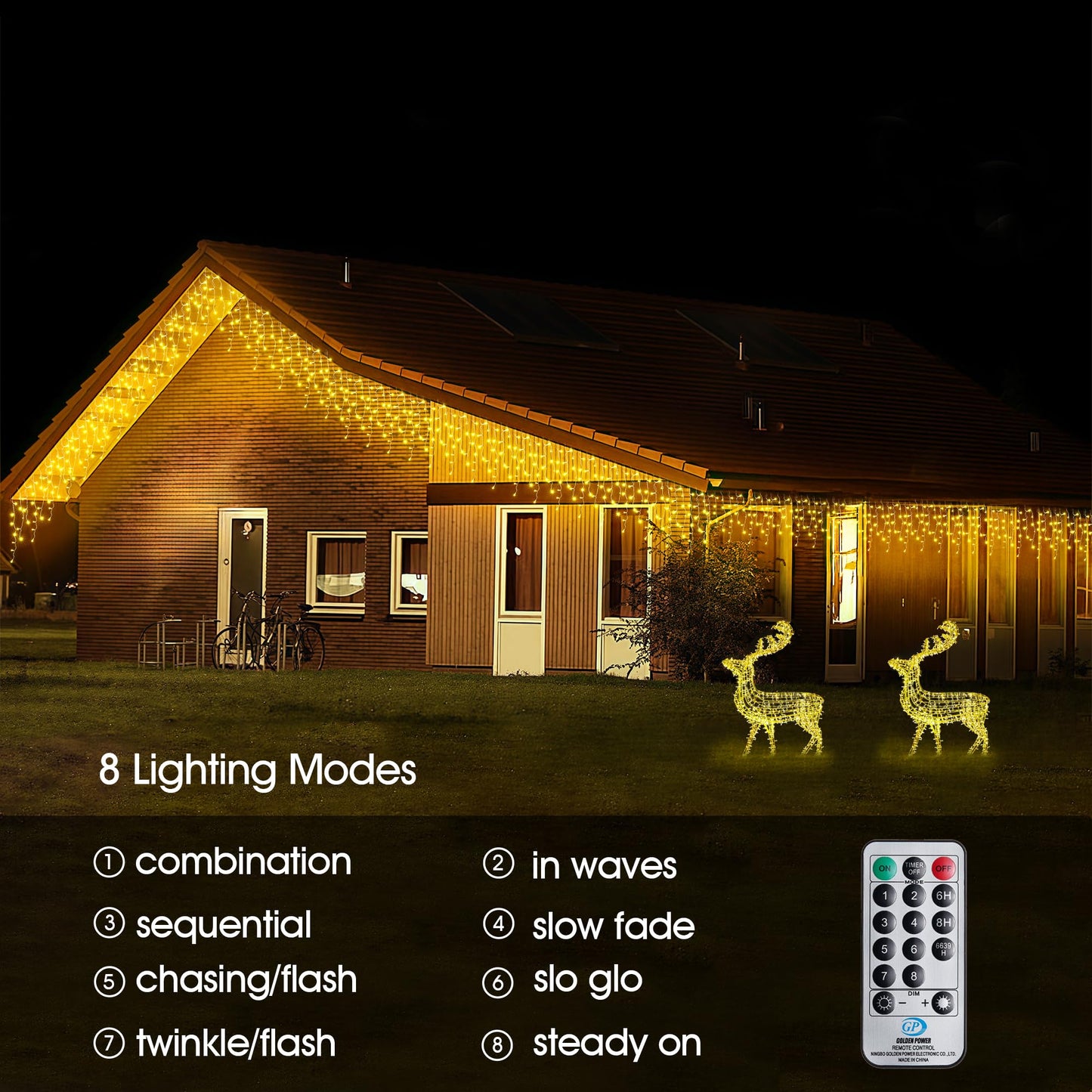 WBao Christmas Lights Outdoor, 432 LED 33FT Icicle Lights with 81 Drops, Remote Control, 3 Timer Settings, 8 Modes, Waterproof, Connectable Fairy Lights for Wedding, Holiday Eaves Decor, Warm White