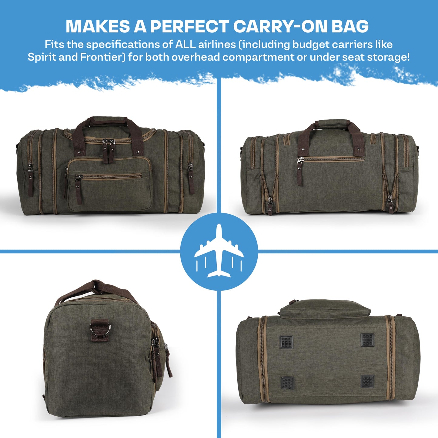 Duffle Bag for Travel 20–23” Expandable (40L) – Lightweight Water-Resistant Carry On Weekender with Multiple Pockets & Shoulder Strap – Airline Approved Travel Duffel Bags for Men & Women - ARMY GREEN