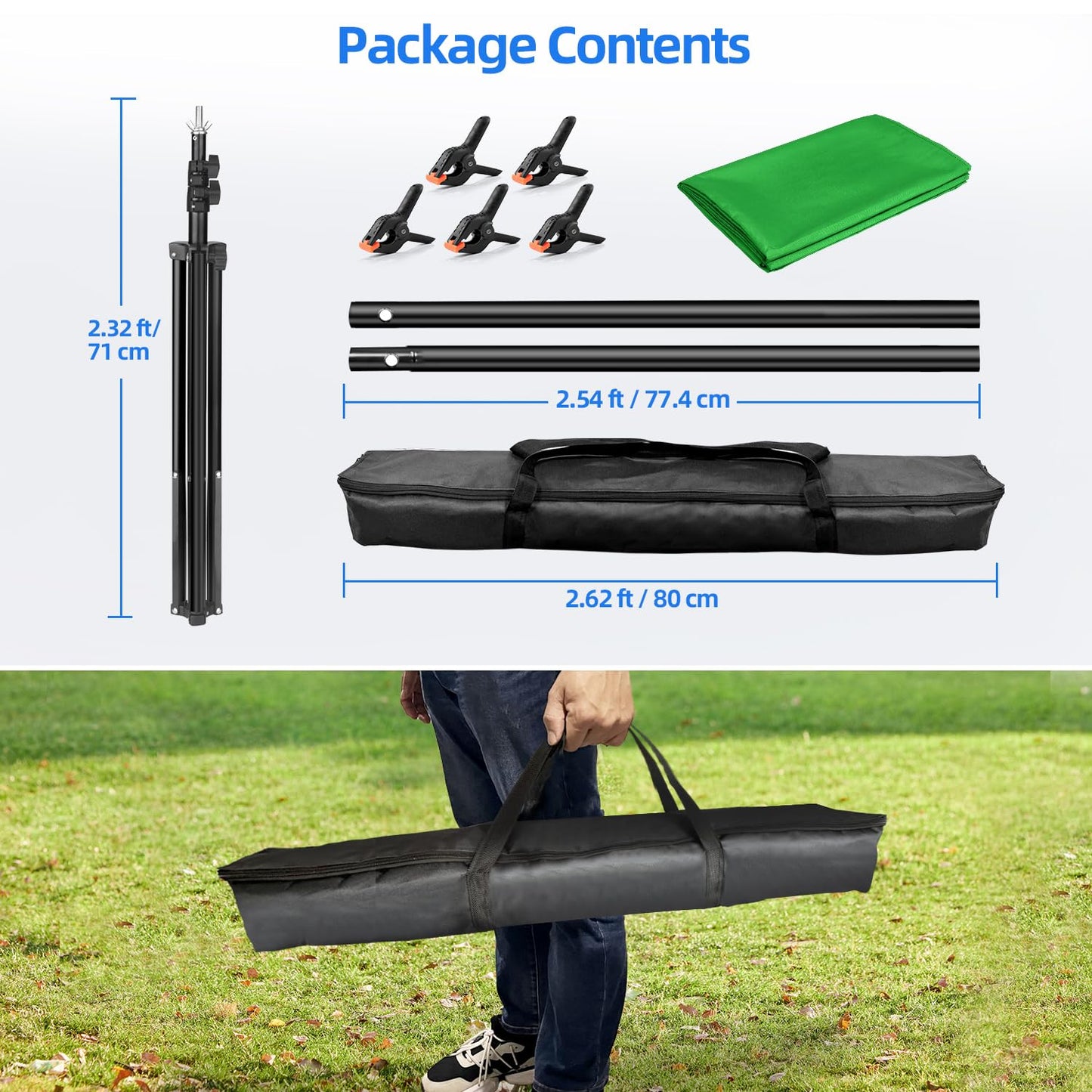 HEMMOTOP 7x5 ft(HxW) Green Screen Stand Kit, 6.5x5 ft Green Screen Backdrop with Stand for Streaming, Gaming, Zoom, Portable Greenscreen Background Kit with Clips & Carrying Case