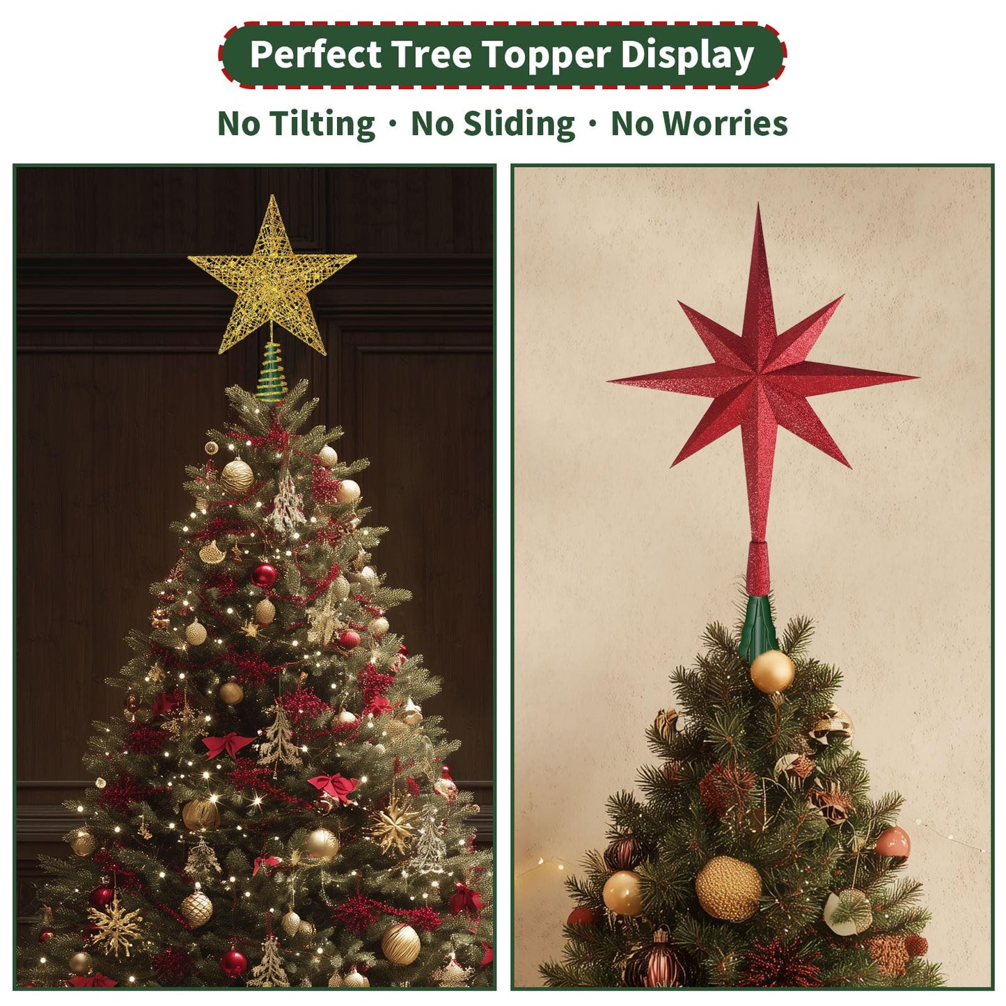 Christmas Tree Topper Holder -Universal Twist On Tree Topper Stabilizer Xmas Tree Topper Support Adjustable Secure Attachment for Star Angel Snowflake Ornaments Fit Most Christmas Trees & Topper Bases