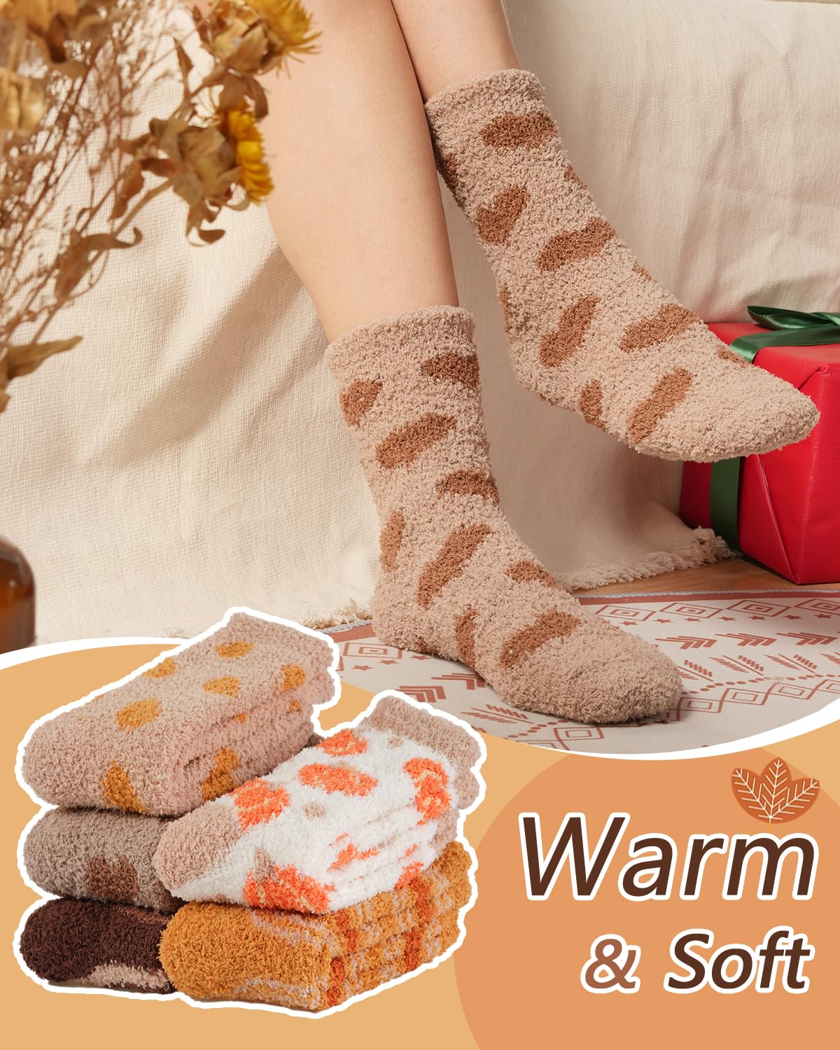 Horuru Fuzzy Socks Gifts for Women Fluffy Cozy Slipper Socks Fall Womens Birthday Gifts for Christmas