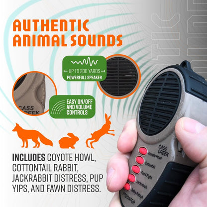 Cass Creek Ergo Electronic Predator Call, Coyote Call Device, Handheld Game Call with Authentic Animal Sounds, Compact Hunting Sound Caller