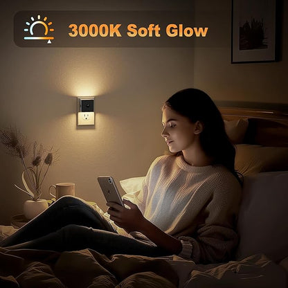 JandCase Motion Sensor Night Light, Night Lights Plug into Wall with Adjustable Brightness, Motion Activated Night Light, 3000K Warm White, for Kids Bathroom Hallway Kitchen Bedroom[4 Pack]