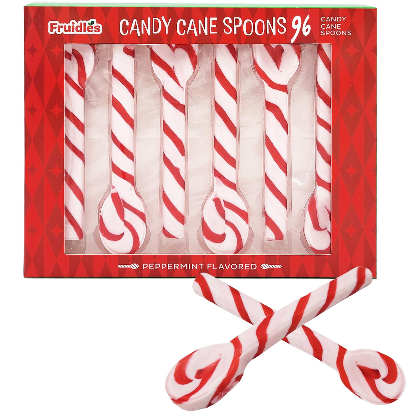 Fruidles Christmas Candy Canes Spoons Suckers, Peppermint Flavor in Box 96-Pack