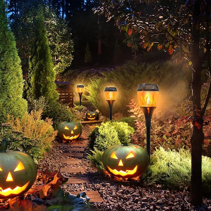 Swingers Solar Lights Outdoor,Solar Torch Lights with Flickering Flame,Waterproof Outdoor Garden Light for Halloween,Garden, Landscape, Path, Yard, Patio (8, Black)
