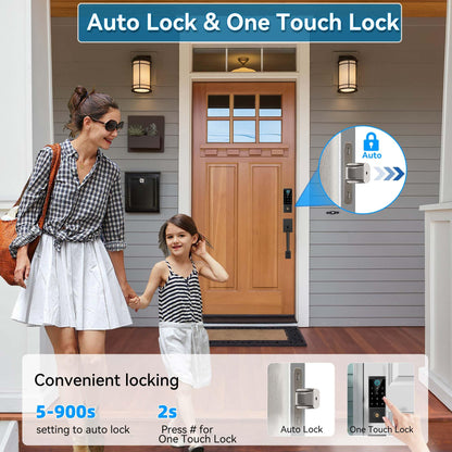 BEBASIA Smart Door Lock with Front Door Handle Set, Heavy Duty Fingerprint Handleset, Keyless Entry Smart Deadbolt for Front Door, Bluetooth Keypad Digital Lock Black