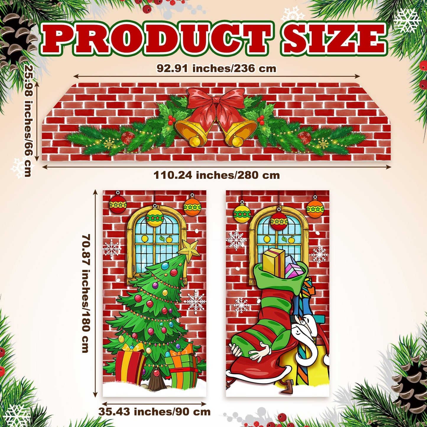 HunnmingRe 3 Pcs Christmas Gingerbread House Decorations Gingerbread Door Covers Backdrop Christmas Door Banners for Xmas Holiday Party Photography Photo Background Decor(Elf Style)