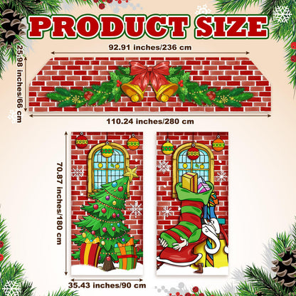 HunnmingRe 3 Pcs Christmas Gingerbread House Decorations Gingerbread Door Covers Backdrop Christmas Door Banners for Xmas Holiday Party Photography Photo Background Decor(Elf Style)