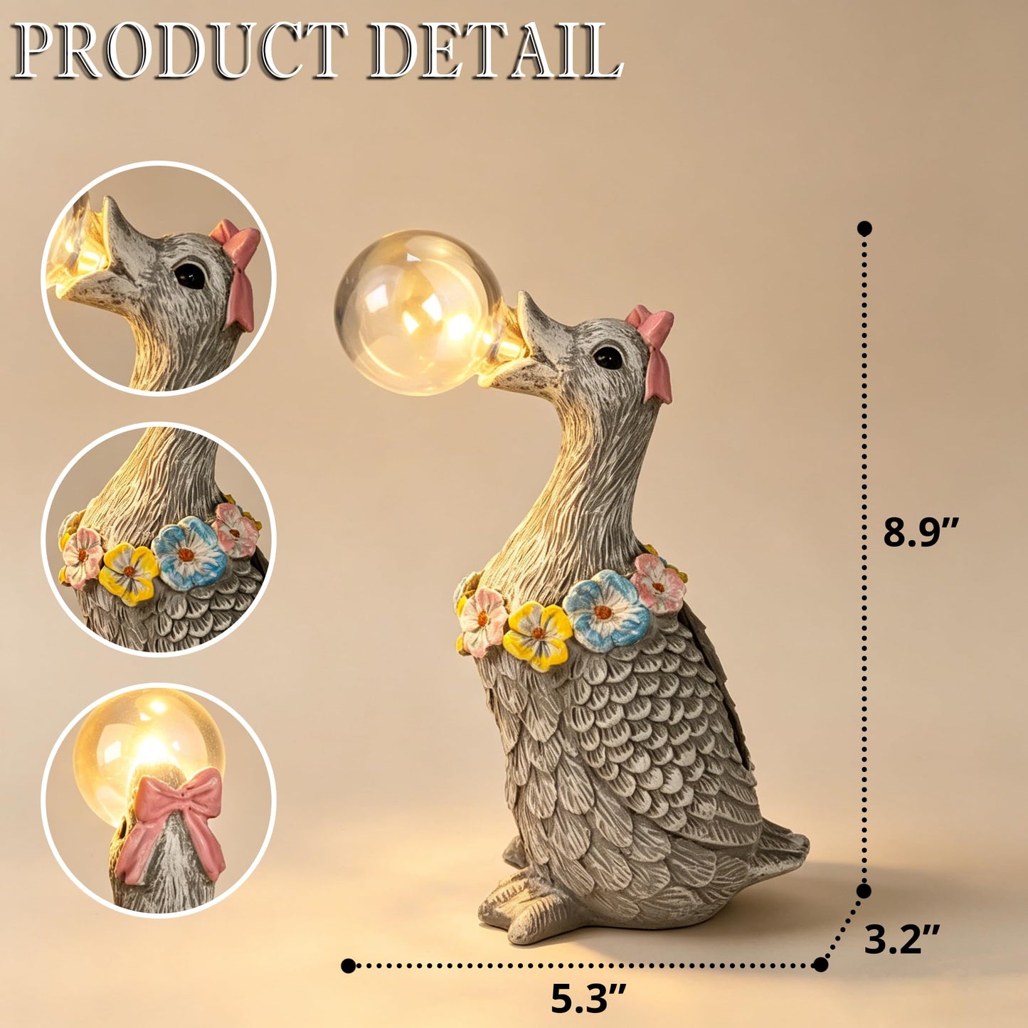 Vasesun Porch Goose Statue with Solar Bubble Light Garden Gray Figurine Decor for Yard Lawn Patio Outdoor Decorations Housewarming Gifts for Mom Grandma Women