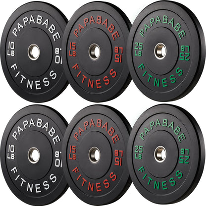 PAPABABE Strength Training Bumper Plates 100lb Set Olympic Weight Plates Rubber Bumper Plates with Steel Insert Home Gym Workout Weights Plates 2 Inch Barbell Weights For General Fitness