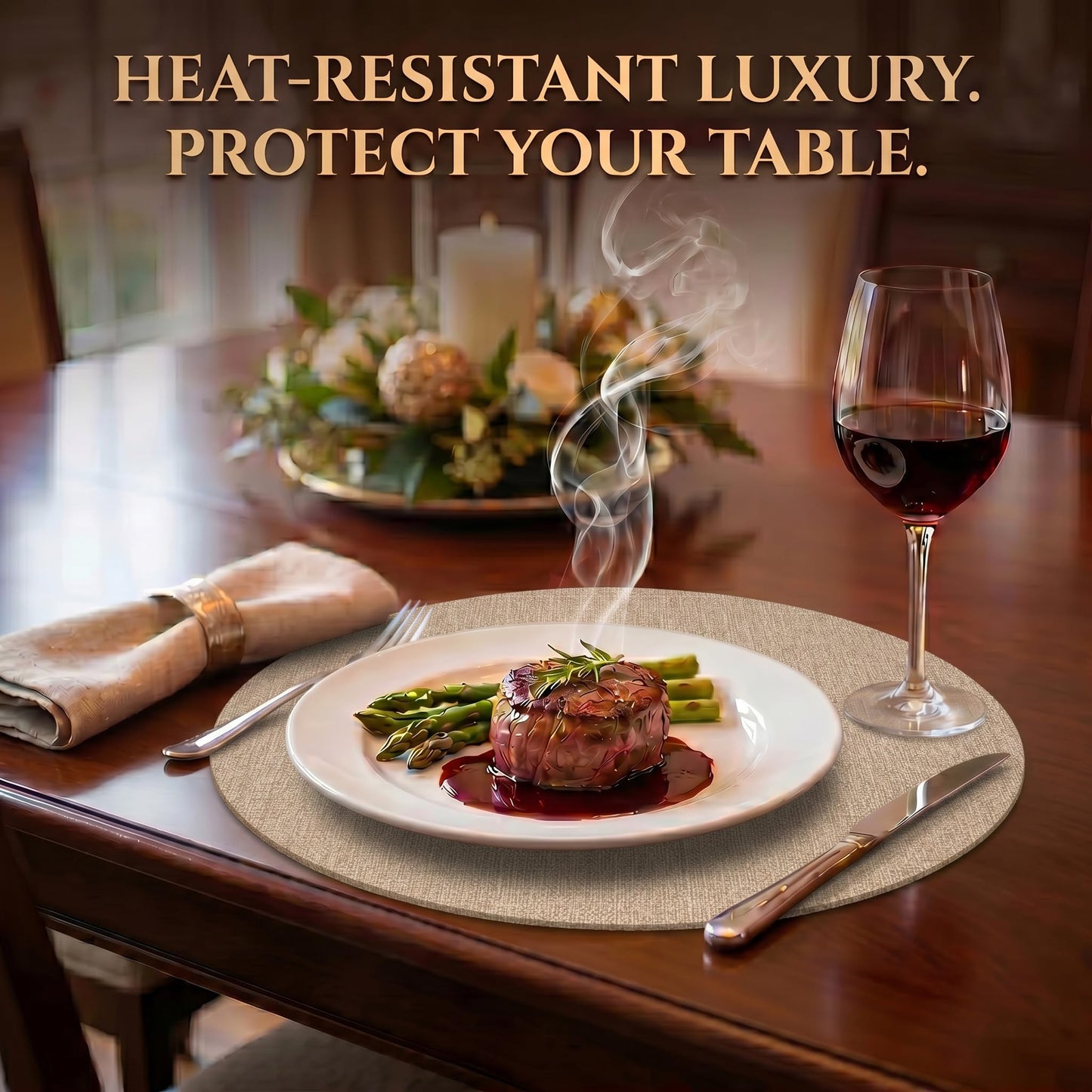 Faux Leather Placemats Set of 6, Wipeable Waterproof Stain Resistant Table Mats, Heat Resistant Thick Placemats with Hand-Painted Edges for Kitchen Dining, Imitative Linen Texture, Various Shapes