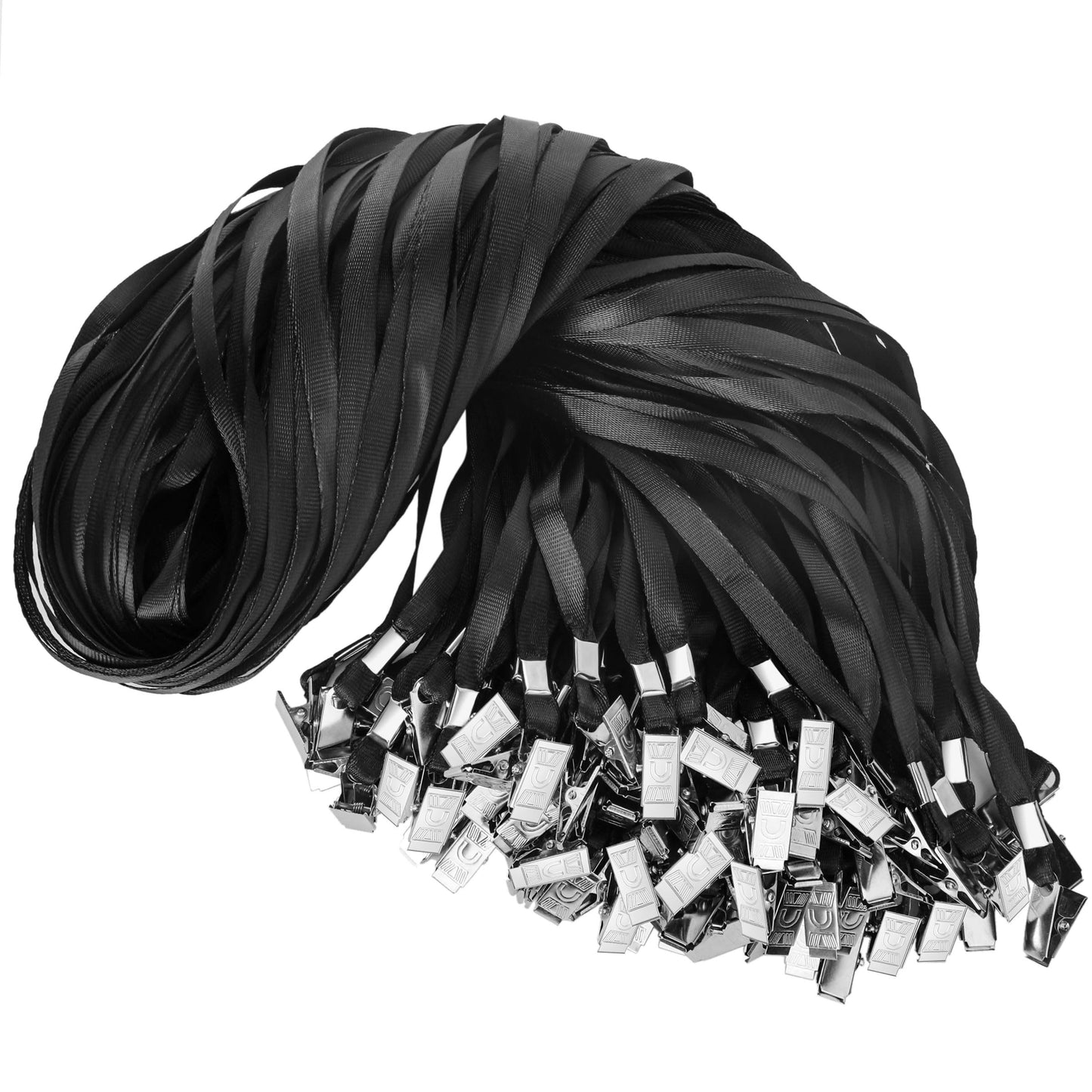 LOCONHA 100Pcs Black Lanyards with Clip lanyards for id Badges (Black)