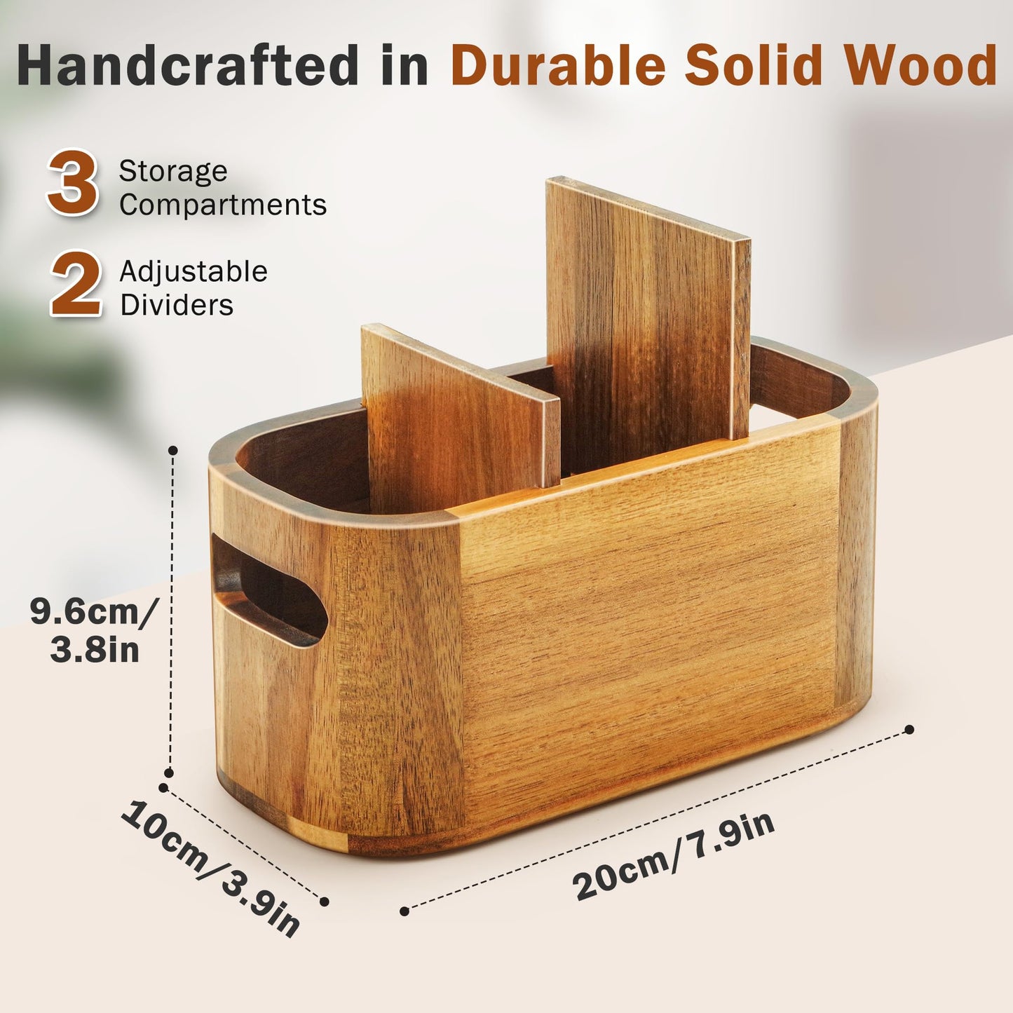 SWKHDKX Acacia Wood Pencil Pen Holder for Desk, Wooden Office Organizer with 3 Slots for Countertop, Makeup Brush Holder Remote Control Organizer for School Home Supplies