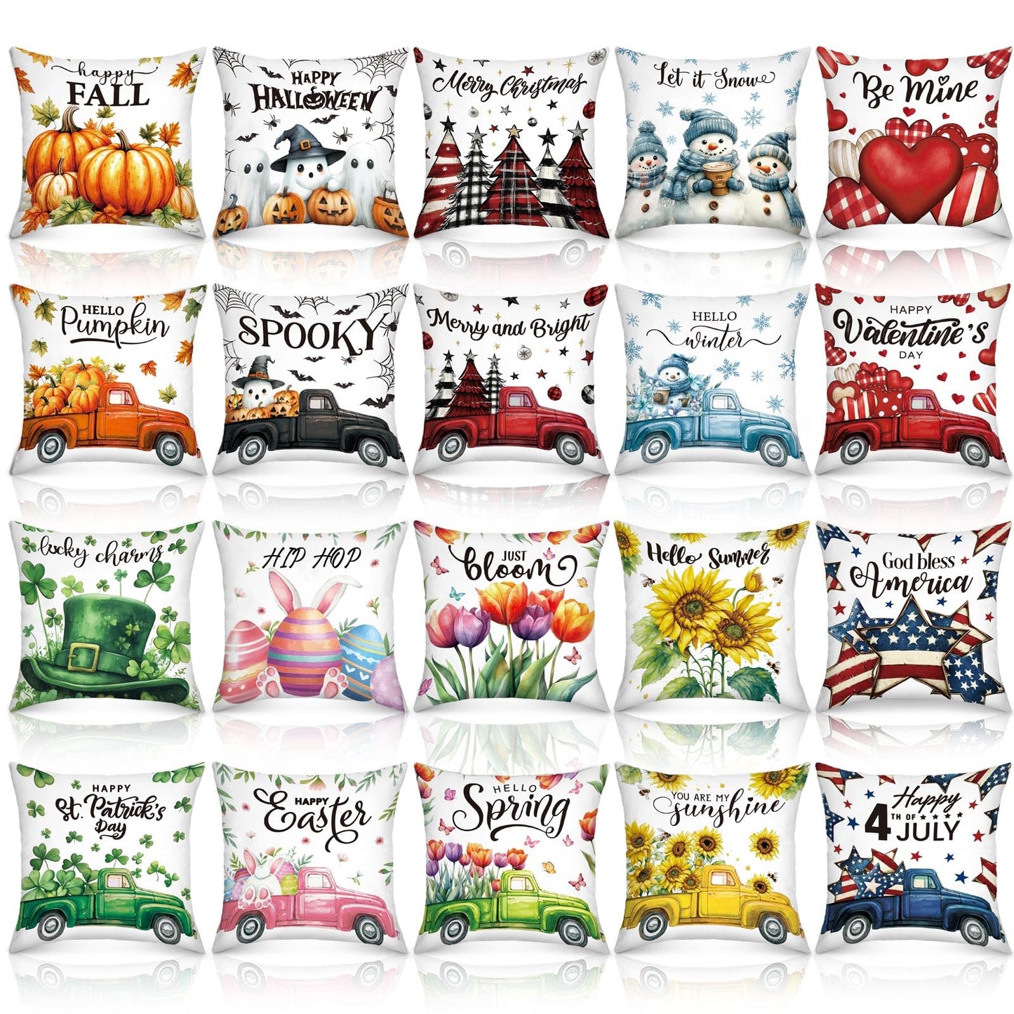 Mixweer 20 Pcs Holiday Pillow Covers 20x20 Inch Seasonal Throw Pillow Cover Spring Summer 250th Anniversary Pillowcase Sunflower Gnome Cushion Case for Holiday Farmhouse Home Sofa Decor