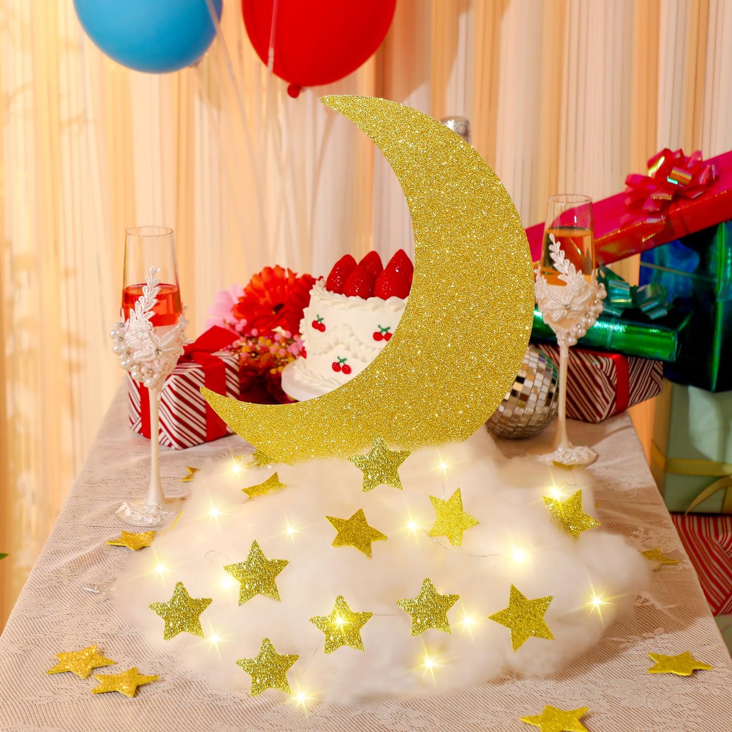 Soulchen 42 Pcs Twinkle Twinkle Little Star Table Centerpieces DIY Star and Moon Centerpieces for Baby Shower Decorations Cloud Tables Decor for Gender Reveal Birthday Party DIY Crafts (Gold)