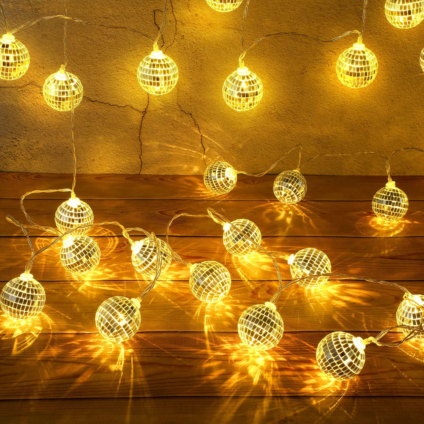 Nosiny 40 Disco Ball String Lights Mirror LED Party String Light Disco Party Decorations for Christmas Wall Tree Outdoor Patio Garden 9.84 Inch Per Piece