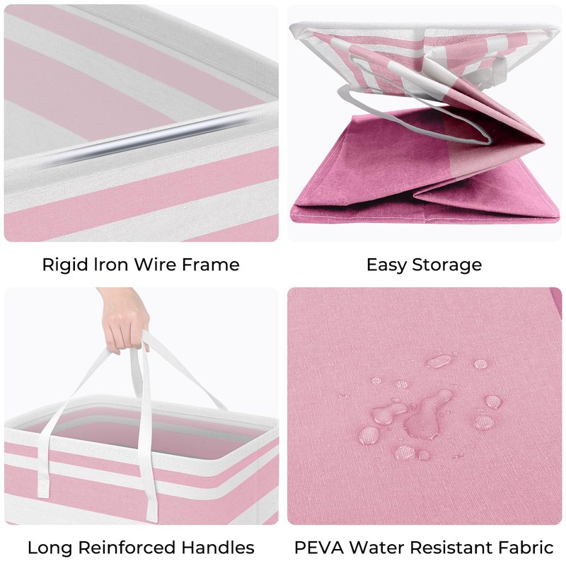 HomeHacks 2 Pack Large Laundry Baskets, Waterproof, Freestanding Laundry Hampers, Collapsible Clothes Hamper with Reinforced Handles in Laundry, College Dorm, Bathroom, Bedroom (Pink, 100Lx2)