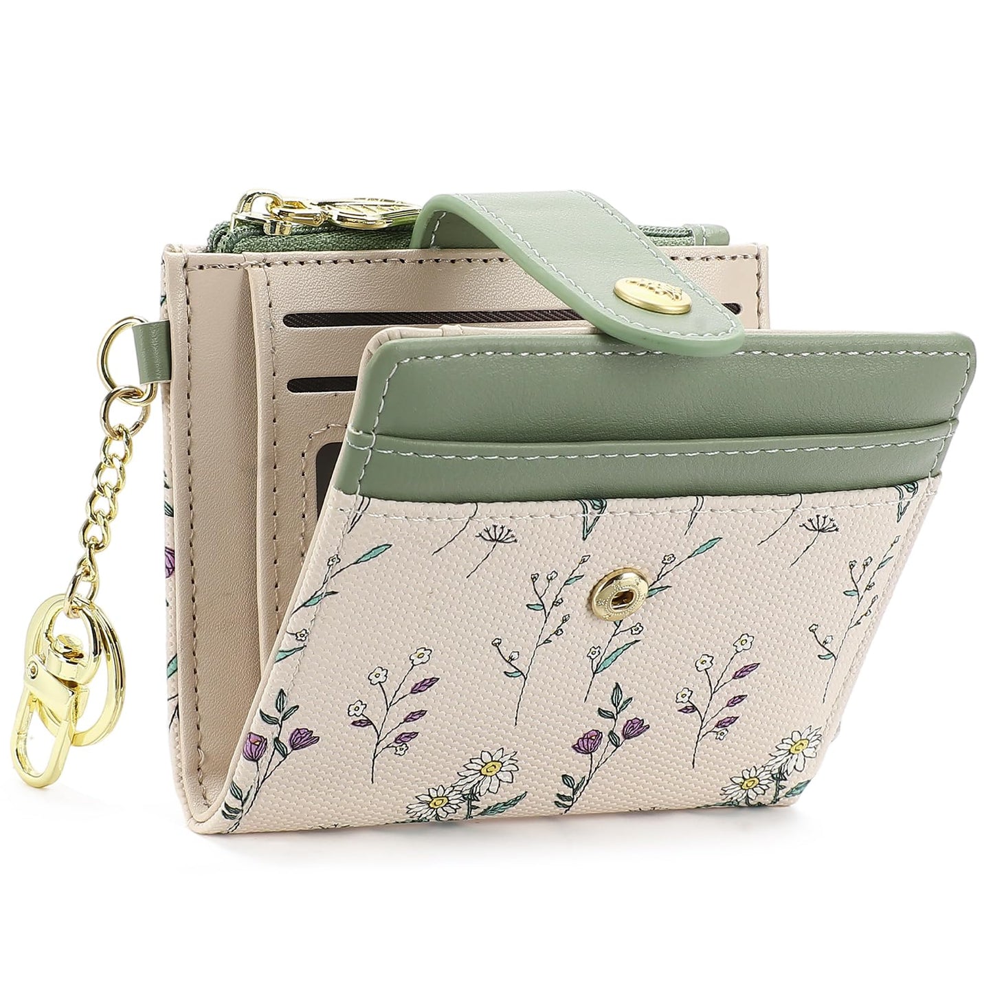 GAEKEAO Small Wallet for Women RFID Blocking Bifold Card Holder Vegan Leather with Zipper Coin Pocket, ID Window, Keychain