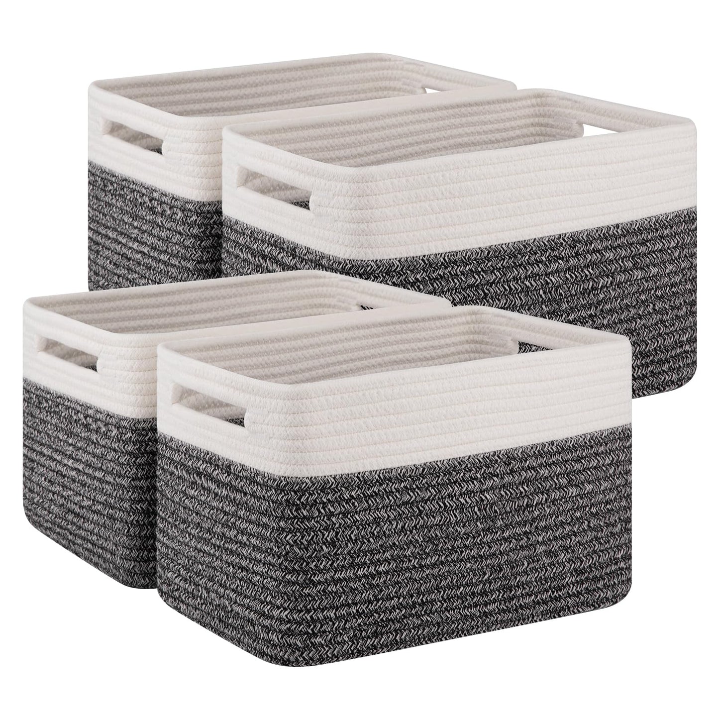SIXDOVE 4 Pack Storage Baskets for Organizing, Woven Baskets for Shelves - Perfect for Toys, Books, Towels, and Clothes, Durable Gift Basket Bins Toy Storage, 12.7''Lx9''Wx7.8''H, Black & White
