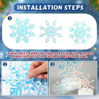 Fiwochic 3 Pcs Winter Iridescent Acrylic Snowflake Decorations 3D Acrylic Snowflake Table Signs Winter Centerpieces for Table Holiday Wedding New Year Party
