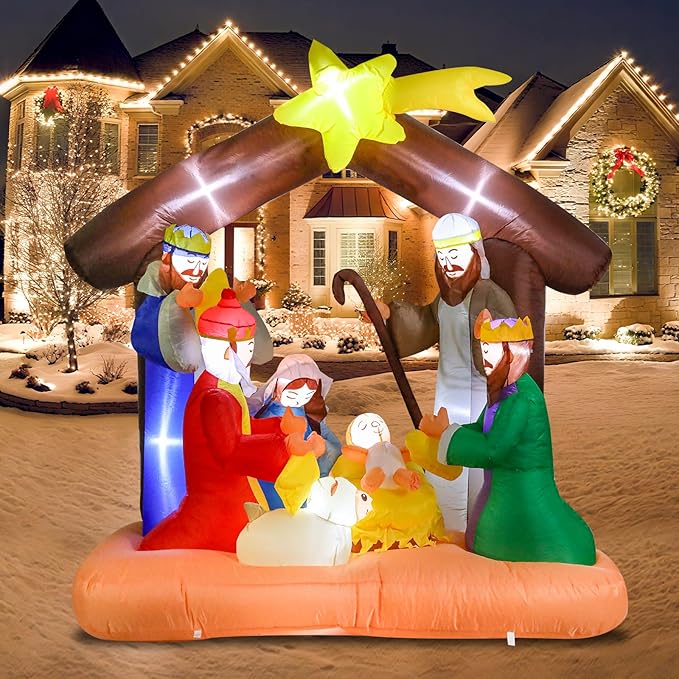 Vigdur Christmas Nativity Scene Outdoor, 6FT Christmas Inflatables Nativity Sets with LED Lights, Blow Up Yard Decorations for Yard Garden Lawn Winter Holiday Supplies Décor