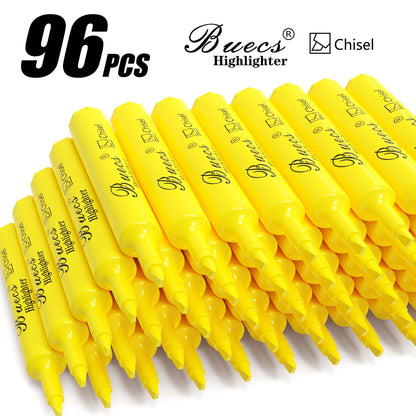 Buecs Highlighters Bulk Pack, 96 Count, Chisel Tip,Fluorescent Yellow, suitable for Adults Highlighting Planner Notes, Office School Supplies