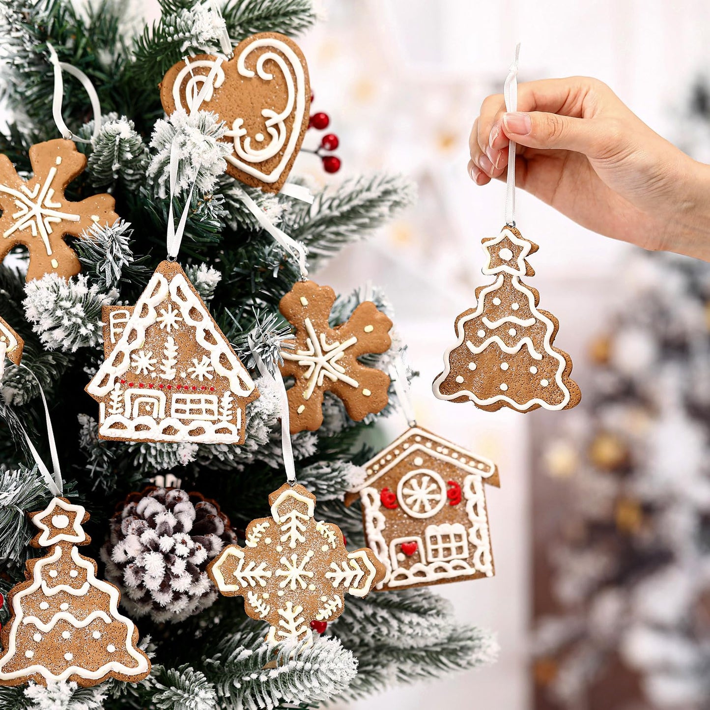 GlikCeil 12 Pcs Gingerbread Ornaments for Christmas Tree Soft Clay Christmas Tree Hanging Cookie Decoration Gingerbread House Xmas Decorations 3.14 Inch Cute Hanging Xmas Home Decor for Party Supplies