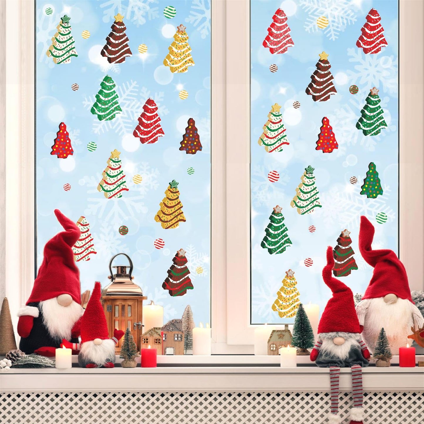 Christmas Small Tree Wall Stickers Christmas Candy Window Clings Stickers Double Sided Candy Cane Xmas Window Decals Pine Tree Holiday Window Decorations Christmas Party Supplies