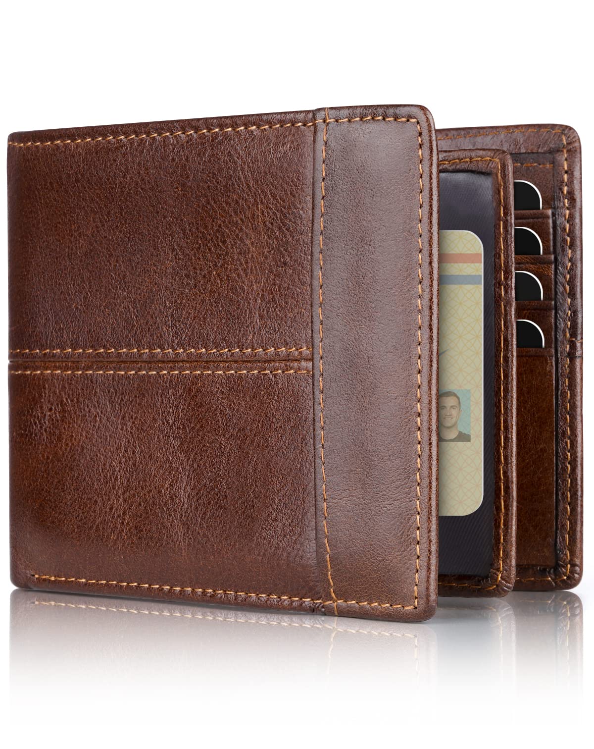 Swallowmall Mens Wallet Rfid Blocking Leather Wallet for Men Bifold Wallets with 1 ID Window 16 Card Slot